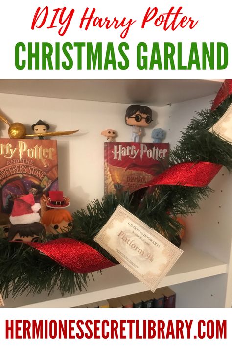 Make a super easy DIY Harry Potter Ornament! #harrypotter #christmas #harrypotterchristmas #harrypotterornament #christmasornaments #diy #harrypotterdiy #harrypottercrafts #platform9and34 #platformnineandthreequarters #harrypottergarland #hogwartsexpress Harry Potter Christmas Garland, Diy Harry Potter Ornaments, Diy Harry Potter Christmas, Harry Potter Ornament, Secret Library, Harry Potter Ornaments, Harry Potter Christmas Tree, Diy Harry Potter, Harry Potter Christmas