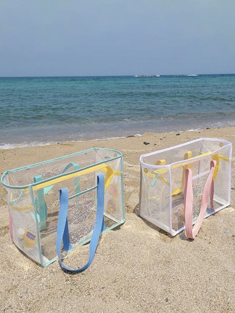 Clear Mesh Large Capacity Tote Beach Bag, PVC Waterproof Sandproof Storage Bag, Beach Sports Toys Tote Bag Chevron Quilted Dome Handbag With Coin Purse, Women PU Leather Crossbody BagI discovered amazing products on SHEIN.com, come check them out! Clear Beaches, Tote Beach Bag, Makeover Bedroom, Waterproof Tote, Gym Tote, Waterproof Travel Bag, Vacation Bag, Mommy Bag, Diaper Bag Tote