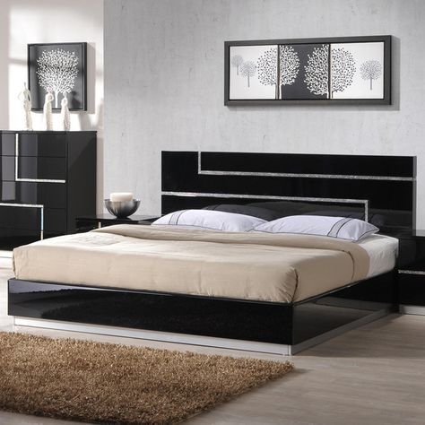 J&M Furniture Lucca Platform Bed & Reviews | Wayfair Platform Bedroom Sets, Bedroom Size, Solid Wood Platform Bed, Bedroom Bed Design, Bed Furniture Design, Modern Bedroom Furniture, Wood Platform Bed, Contemporary Bed, Black Furniture