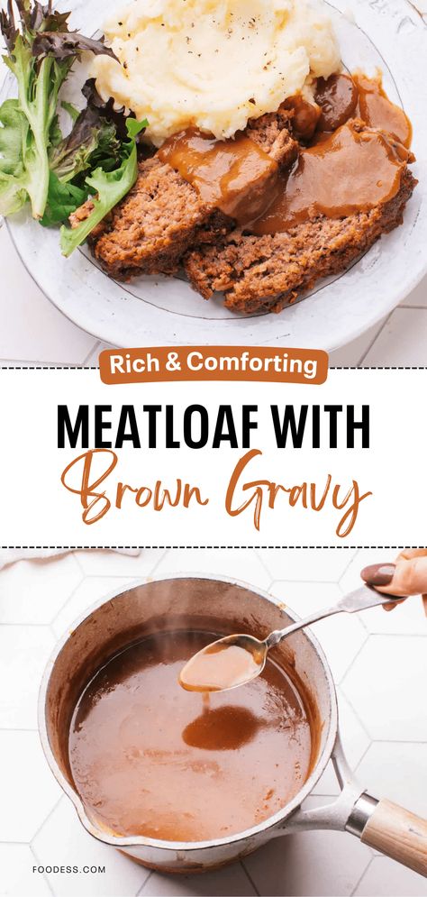 Meatloaf and gravy - a match made in comfort food heaven. But is your meatloaf gravy just okay? This recipe gives away the secret to a rich, flavorful brown gravy that elevates your entire dish. The juicy meatloaf is simple to prepare and packed with deliciousness. It's the best meatloaf recipe to transform your next weeknight dinner into a warm and satisfying experience. Head over to my blog now and get ready to experience meatloaf like never before! Gravy For Meatloaf And Mashed Potatoes, Savory Meatloaf With Gravy, Meatloaf Brown Gravy Recipes, Meatloaf With Gravy Recipes Easy, Meatloaf With Beef Gravy, Meat With Gravy Recipes, Best Meatloaf Recipes With Brown Gravy, Meatloaf And Mushroom Gravy, Brown Gravy For Meatloaf