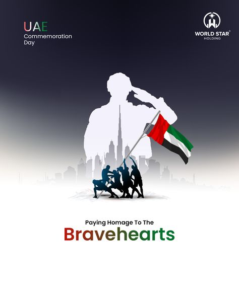 On this solemn day of observance, let us remember the bravehearts who gave up their lives for us. World Star Holding wishes every Emirati, a proud Commemoration Day! . #CommemorationDayUAE #BraveheartsRemembered #WorldStarSalutes #EmiratiPride #HeroesOfUAE #MartyrsDay #SacrificeAndHonor #UAEBravery #worldstarholding #dubai #uae Commemoration Day Uae, Uae Commemoration Day, Uae National Day Design, Interior Ads, Commemoration Day, Martyrs' Day, Uae National Day, National Days, Cute Couple Outfits