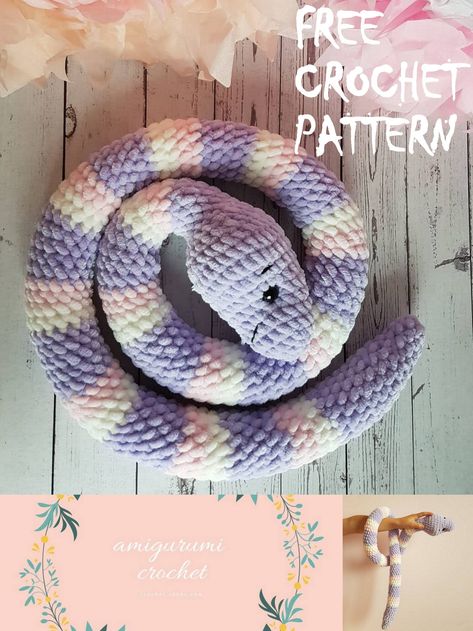 Amigurumi Snake Free Crochet Pattern - crochet.sdbes.com Free Beginner Crochet Animal Patterns, Beginner Plushie Crochet, Free Crochet Plushie Patterns Snake, Crochet Patterns For Fluffy Yarn, Cute Snake Crochet Pattern Free, Crochet Plushies Pattern Free Beginner, Free Crochet Stuffies Patterns, Snake Plushie Pattern, Crochet Plushie Beginner