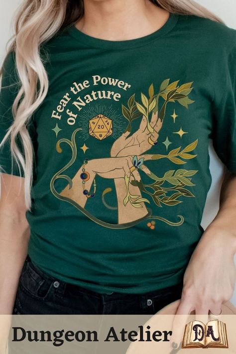 🍃DRUID SHIRT: Fear the Power of Nature, dnd shirt. Show the world how you roll, with this beautiful dnd tshirt! Full of magic forest and nature vibes! Perfect for any Roleplaying game or Dungeons and Dragons adventures! Keyleth from Critical role inspired. #dnd #criticalrole #keyleth #voxmachina #dungeonanddragons #druid Dnd Fae, Dnd Fairy, Wild Beyond The Witchlight, Beyond The Witchlight, Dnd Druid, Dungeons And Dragons Adventures, Dnd Shirts, Nature Vibes, Magic Forest