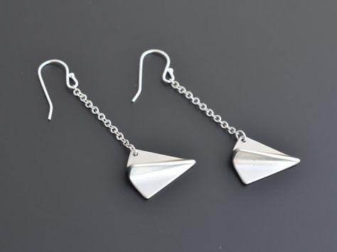 Cute paper airplane silver earrings. birthday gift. by LilliDolli Paper Airplane Necklace, Airplane Necklace, Non Pierced Earrings, Paper Airplane, Paper Airplanes, Free Gift Wrapping, Clip Earrings, Matching Necklaces, Silver Earrings Dangle