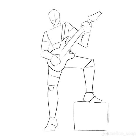 Drawing Reference Poses Instrument, Cool Male Drawing Poses, Gutair Pose Reference Drawing, Tech Pose Reference, Rock Band Poses Drawing Reference, Poster Drawing Reference, Playing Electric Guitar Pose Reference Drawing, Breaking Down Pose Reference, Standing Drawing Reference Poses