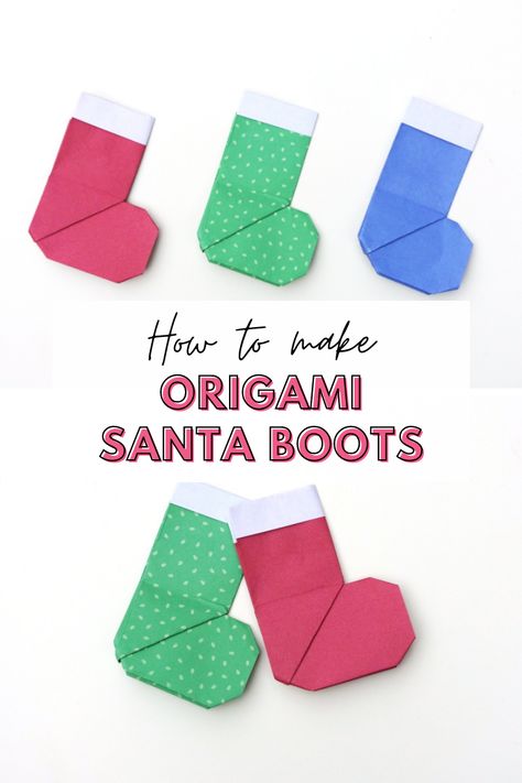 Christmas Decor Ideas Origami, Christmas Paper Stocking, Diy Christmas Ornaments With Paper, Paper Origami Christmas Ornaments, Santa Origami Kids, Simple Christmas Origami, Paper Stocking Decorating Ideas, Easy Christmas Origami For Kids, Christmas Decorations Ideas For School