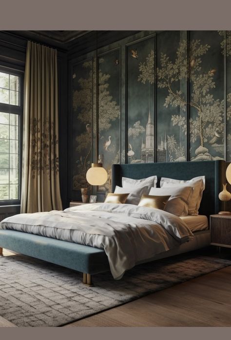 Classy Bedroom Decor, Bedroom Eclectic, Preppy Bedroom Decor, Dark Blue Bedrooms, Luxury Bedrooms, Simple Bedroom Design, Comfy Bedroom, Modern Luxury Bedroom, Serene Bedroom