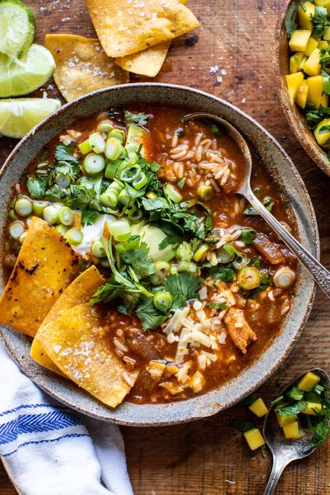 Half Baked Harvest Chicken, Half Baked Harvest Recipes, Crockpot Healthy, Harvest Recipes, Half Baked, Chicken Tortilla Soup, Chicken Tortilla, God Mat, Half Baked Harvest