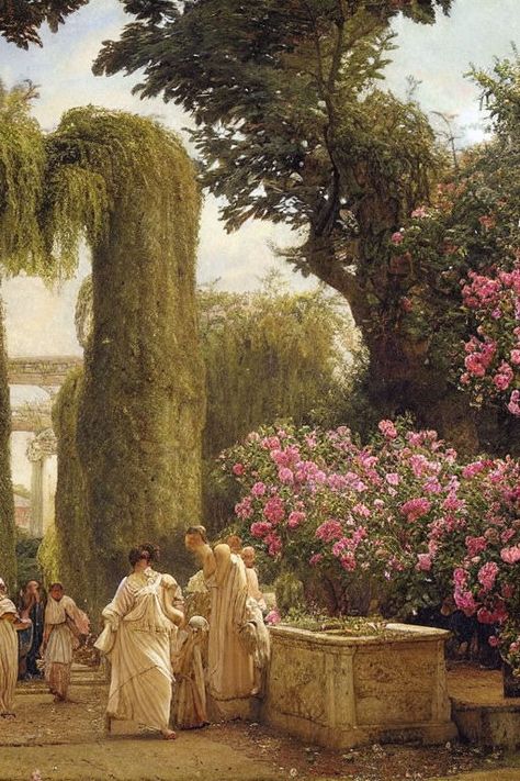 Garden in ancient rome city by Philippe POULET - Playground Roman Era Aesthetic, Roman Garden Aesthetic, Ancient Latin Aesthetic, Ancient Roman Aesthetic, Ancient Rome Art, Roma Aesthetic, Ancient Rome Aesthetic, October Moodboard, Athena Aesthetic