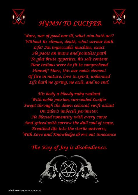 Hymne à luc Lucifer Spell, Satanic Spells, Satanic Rules, Spiritual Satanism, Theistic Satanism, Laveyan Satanism, Demonic Quotes, The Satanic Bible, Black Magick