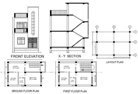 1 BHK Small House Plan And Sectional Elevation Design DWG File. #cadbull #auutocad #caddrawing #autocaddrawing #architecture #architect #bedroom #kitchen #diningarea #toilet #bathroom Perspective Points, Small House Design Floor Plan, 1200sq Ft House Plans, Engineering Basics, Sectional Elevation, One Floor House Plans, 30x50 House Plans, Plan And Elevation, 3d Plan