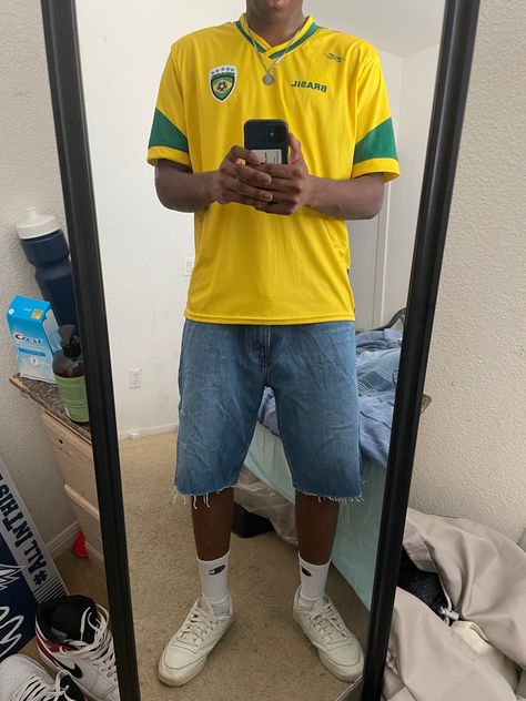 Brazil Shirt Outfit Men, Brazil Outfit Men, Brazil Jersey Outfit Men, Reebok Outfit Men, Brazil Summer Outfits, Brazil Shirt Outfit, Brazil Jersey Outfit, Jorts Summer Outfits, Jorts Mens Outfits