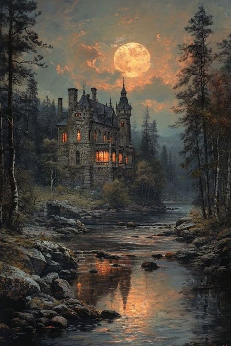 👻 𝘯𝑎𝘵𝑢𝘳𝑒 👻 (@spooky_nature) on X Castle Painting, Couple Romantic, Dark Castle, Dark Landscape, Fantasy House, Fantasy Castle, Fantasy Places, Fantasy Art Landscapes, Fantasy Concept Art