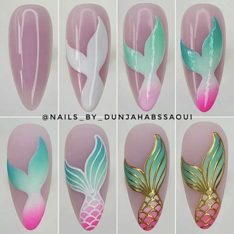 Spring Flower Nails, Nail Art Designs Valentines, Nail Art Designs Valentines Day, Nail Designs For Beginners, Mermaid Nail Art, Easy Nail Designs, Quick Nail Art, Easy Nail Art Designs, Sea Nails