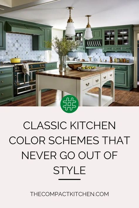 Timeless Elegance: Classic Kitchen Color Schemes That Never Go Out of Style - The Compact Kitchen Kitchen Color Schemes, Vintage Inspired Kitchen, Open Kitchen And Living Room, Vintage Style Kitchen, Retro Appliances, Bohemian Kitchen, Countertop Colours, Timeless Kitchen, Kitchen Colour Schemes