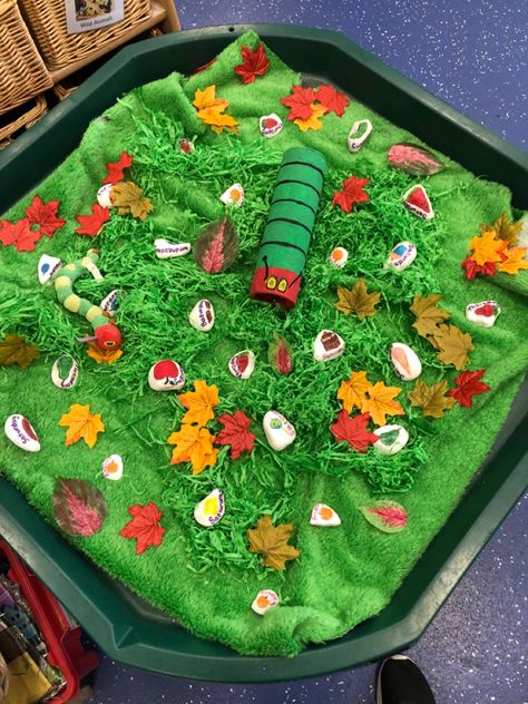 The Very Hungry Caterpillar Tuff Tray, Hungry Caterpillar Tuff Tray, Hungry Caterpillar Tuff Tray Ideas, Vegetable Activity For Kids, Recycling Lessons, The Very Hungry Caterpillar Activities, Caterpillar Book, Hungry Caterpillar Activities, Caterpillar Craft