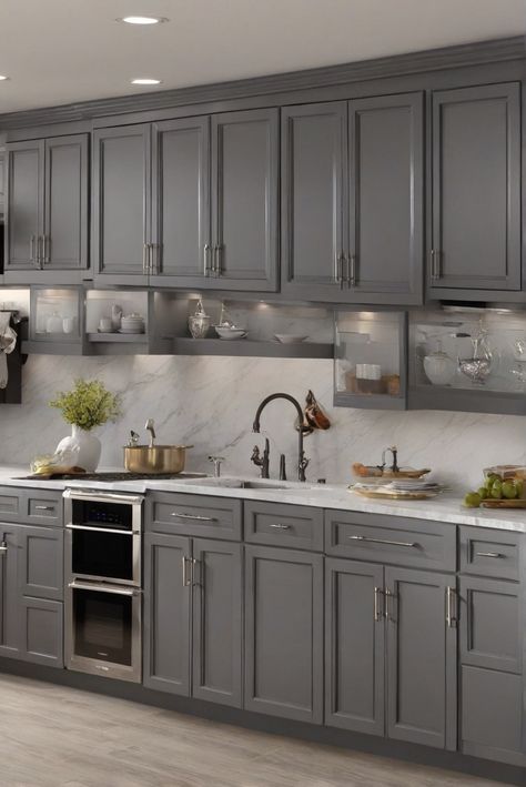 Storm Gray Cabinets, Stunning Kitchen Choice, 2024, Cabinet Inspiration Silver Kitchen Cabinets, Beige Wall Colors, Color Walls, Gray Kitchen Cabinets, Cabinets Colors, Grey Wall Color, Light Gray Cabinets, Silver Cabinets, Painted Kitchen Cabinets Colors