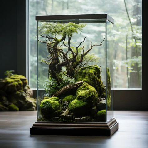 Terrarium Scene, Small Water Gardens, Build A Terrarium, Water Wall Fountain, Plant In Glass, Aquascape Design, Fish Tank Design, Goth Garden, Beautiful Terrariums