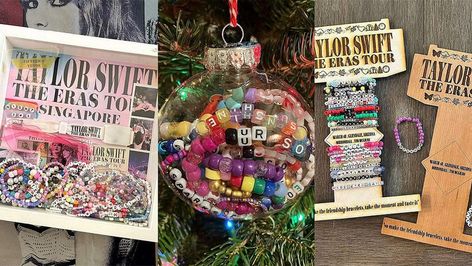 7 ways to repurpose your friendship bracelets from Taylor Swift’s Eras Tour | Her World Singapore Taylor Swift Merchandise, Creative Design Ideas, Diy Shadow Box, Taylor Swift Party, Bracelet Stand, Bracelet Inspo, Taylor Swift Eras Tour, Taylor Swift Eras, Sell Diy