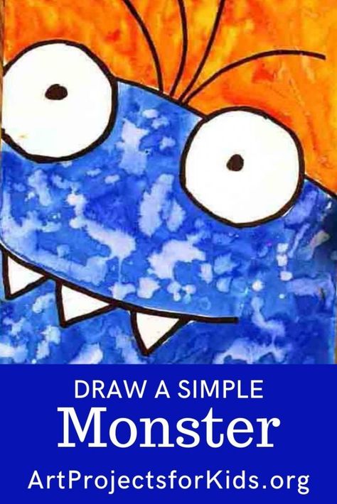 Draw a Simple Monster · Art Projects for Kids Halloween Monster Drawing, Easy Monster Drawing, Kindergarten Halloween, Holiday Art Projects, Kindergarten Art Lessons, Halloween Art Projects, Monster Craft, Art Project For Kids, Monster Crafts