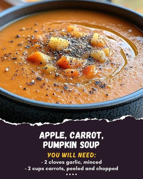 Soup Lovers | Apple, Carrot, Pumpkin Soup | Facebook Apple Carrot Pumpkin Soup, Pumpkin Carrot Soup, Carrot Pumpkin, Soup Lovers, Soup Ingredients, Sugar Pumpkin, Carrot Soup, Pumpkin Soup, Canned Pumpkin