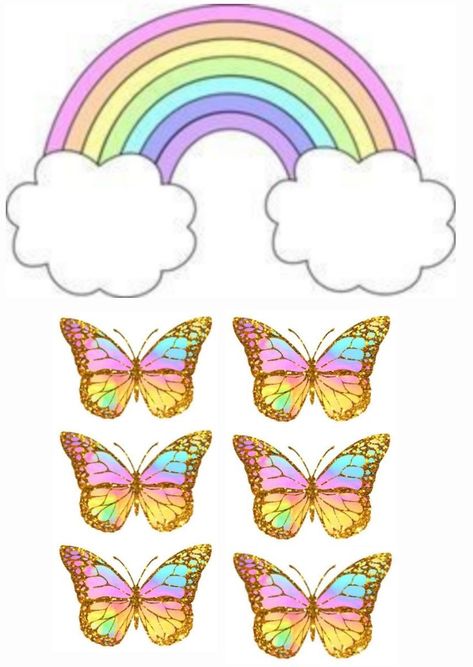 Unicorn Rainbow Cake Topper Printable, Rainbow Printable Cake Topper, Rainbow Topper Printable, Yellow Butterfly Printable, Butterfly Cake Topper Printable, Rainbow Cake Topper Printable, Hello Kitty Butterfly, Printable Cake Topper, Cake Topper Printable