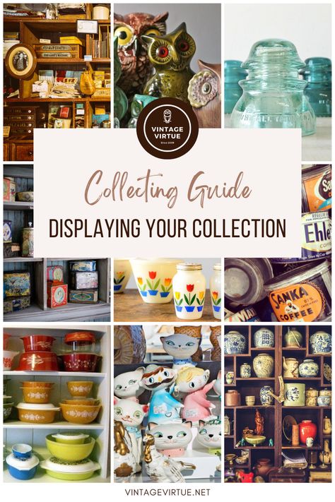 How To Display Glass Collection, Glass Collection Display Ideas, Displaying Small Collectables, Vintage Bottle Display Ideas, Small Collection Display Ideas, Display Knick Knacks, Brass Collection Display, Collection Organization Ideas, Paperweight Display Ideas