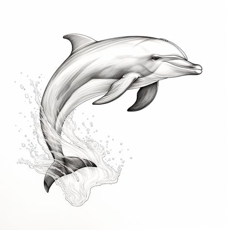 Dolphin Fine Line Drawing Clip Art, Ocean Wildlife Realistic Illustration, Printable Stencil, Sticker, Logo, Tattoo, Decal - Etsy Dolphin Tattoo Stencil, Dolphin Drawing Realistic, Fine Line Dolphin Tattoo, Dolphin Drawing Easy, Ocean Creatures Drawings, Dolphin Stencil, Dolphin Sketch, Sea Animal Drawing, Dolphin Outline