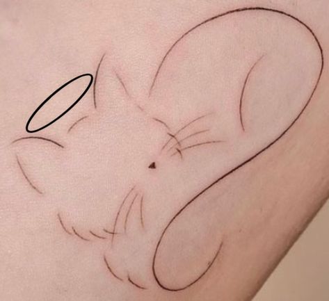 Angel Cat Drawing, Cat Angel Tattoo, Angel Cat Tattoo, Tattoo Gato, Angle Tattoo, Halo Tattoo, Minimal Tattoo Designs, Minimal Tattoo Ideas, Cat Tatto