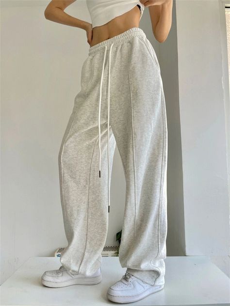 Trendy Sweatpants, Women Sweatpants, Estilo Harajuku, Junior Pants, Sweatpants Women, Casual Joggers, Sports Trousers, Grey Sweatpants, Pant Length