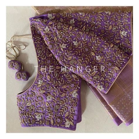 Magam Work Designs For Bride, All Over Work Blouse Design, Violet Colour Blouse Work Designs, Maggam Cutwork Blouse Designs, Heavy Maggam Work Blouse Designs Latest, Bridal Blouse Designs Heavy Work, Maggam Work Blouse Designs Latest, Simple Wedding Blouse Designs, Bride Blouses