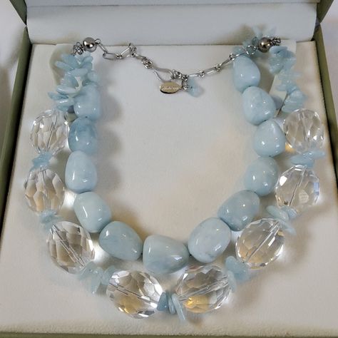 Deb Guyot Aquamarine  & Quartz Necklace Bead Fairy, Dove Jewelry, Heavy Necklace, Large Bead Necklace, Pearl Necklace Designs, Statement Collar Necklace, Pearl Jewelry Wedding, Aquamarine Jewelry, Long Beaded Necklace