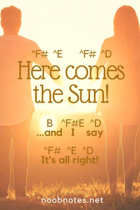 music notes for newbies: Here Comes The Sun – The Beatles. Play popular songs and traditional music with note letters for easy fun beginner instrument practice - great for flute, piccolo, recorder, piano and more Piano Music With Letters, Steve Harley, Letter Notes, Music Notes Drawing, Richie Havens, Piano Sheet Music Letters, Piano Music Easy, Beginner Piano Music, Piano Notes Songs