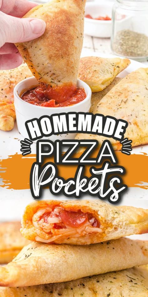 Homemade Pizza Pockets Pocket Pizza Recipe, Different Ways To Make Pizza, Pillsbury Pizza Dough Recipes, Appetizer Desserts, Homemade Pizza Pockets, Homemade Hot Pockets, Pockets Recipe, Appetizer Easy, Savory Breads