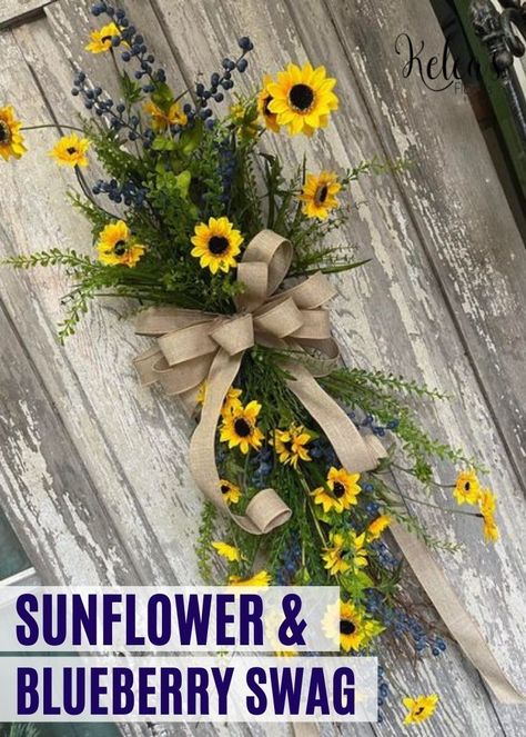 Sunflower Swag Diy, Sunflower Swag, Sunflower Decorations, Diy Seasonal Decor, Simple Sunflower, Diy Sunflower, Stick Wreath, Easter Door Wreaths, Reunion Ideas