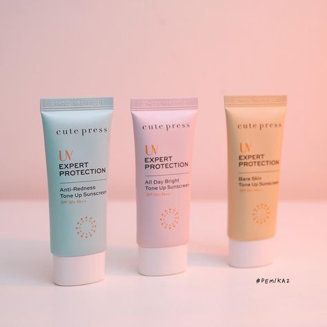 CUTE PRESS UV EXPERT TONE UP SUNSCREEN 💚💖🧡 Suncream Face, Cute Sunscreen, Face Cute, Anti Redness, Sunscreen Spf 50, Tone Up, Bare Skin, Tone It Up, Spf 50