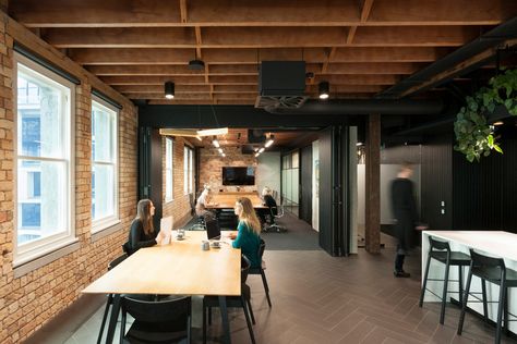 Anderson Lloyd Offices - Auckland - Office Snapshots Room Plants, Parquet Floor, Brown Brick, Brick Tiles, Office Snapshots, Architecture Office, Linear Pendant, Parquet Flooring, Rectangle Table