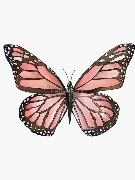 Pink Butterfly Sticker, Peach Butterfly, Rosa Coral, Butterflies Art, Beautiful Butterflies Art, Butterfly Drawing, Butterfly Painting, Natural Forms, Butterfly Art