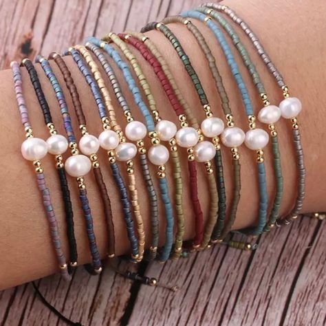 Summer Miyuki Bracelets For Women 1mm Delica Beads Pearl Hand Jewelry Metal Color Plated Resizable Bracelet Pulseras Natural Pearl Jewelry, Trending Bracelets, Miyuki Bracelet, Handmade Jewelry Bracelets, Beaded Jewels, Diy Bracelet Designs, Beads Bracelet Design, Jewelry Metal, Homemade Jewelry