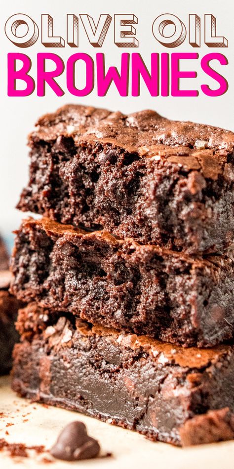 Brownie Recipe With Oil, Olive Oil Brownies, Oil Brownies, Baking With Olive Oil, Brownies Fudgy, Easy Brownie, Fudgy Brownie Recipe, Dutch Cocoa, Best Cookies Ever