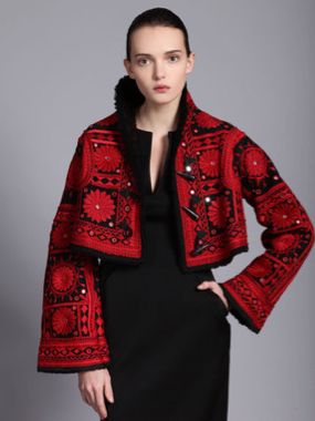 Phulkari Jacket by Alexander McQueen.. Phulkari is an ancient embroidery technique. #embroidery #fashion #phulkari Phulkari Jacket, Black Tulle Skirt Outfit, Crochet Shrug Pattern Free, Textile Embroidery, Tulle Skirts Outfit, Embroidery Jacket, Shrug For Dresses, Afghan Dresses, Indian Textiles