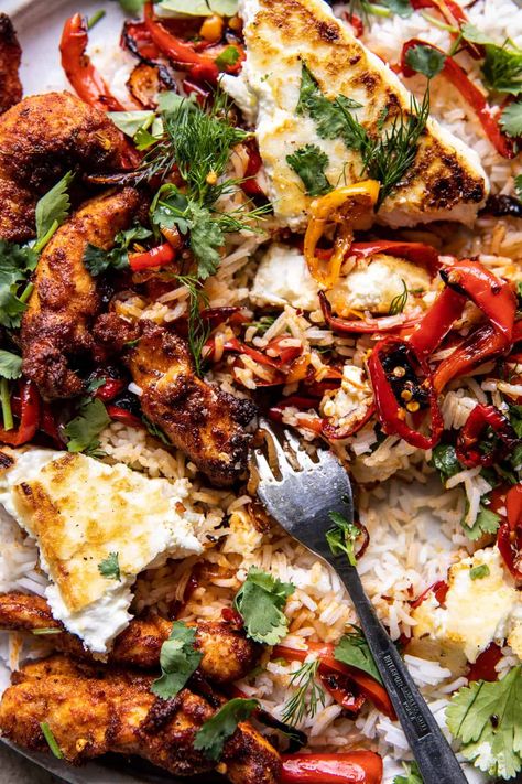 Crispy Feta with Lemon Pepper Chicken and Rice | halfbakedharvest.com Peppers And Feta, Fun Healthy Dinner Recipes, Fresh Spring Meals, Dinner Ideas With Ground Beef Mexican, Summer Dinner Recipes Chicken, Chicken And Feta Recipes, Gut Healthy Dinner Recipes, Lemon Pepper Recipes, Chicken And Pepper Recipes