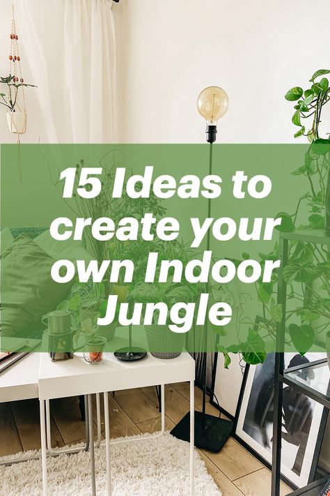 15 design ideas to create your own indoor jungle. Planters inside the house to decorate and add greenery. Planters, Pots, hanging planters and more. #design #planter #indoor #plants #aesthetics Indoor Jungle Living Room, Jungle Room Aesthetic, Plants Living Room, House Planter, Jungle Gardens, Bloom Where Youre Planted, Planter Indoor, Garden Indoor, Room Ideas Aesthetic