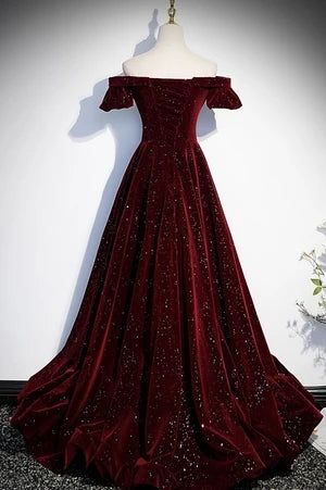 Wine Red Prom Dress, Prom Dress Burgundy, Prom Dresses Off The Shoulder, Burgundy Evening Dress, Off Shoulder Evening Dress, Prom Dresses Elegant, A Line Evening Dress, Simple Prom Dress, Burgundy Prom Dress