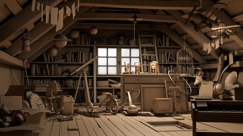 ArtStation - Attic, Ariane Tessier Interior Concept Art, Drawing Competition, Portfolio Inspiration, Christmas Graphics, Attic Rooms, Class Design, Interior Concept, Back Art, Imaginary Friend