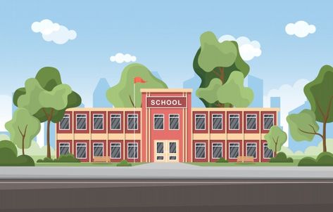 School education building street outdoor... | Premium Vector #Freepik #vector #tree #school #city #house Animated School Background, School Animation Background, School Illustration Building, Anime School Building, School Illustration Art, Building Animation, School Animated, School Animation, Animation School