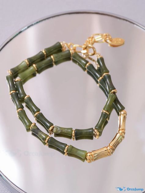 OrcaJump - Beaded Necklace with Bamboo Joint Design Bamboo Necklace, Beaded Material, Design Jewelry, Women Style, Stone Color, Jewelry Design, Beaded Necklace, Fine Jewelry, Bangles