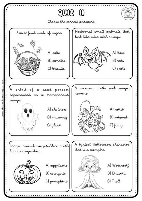 Halloween Worksheets For Kids, Hallowen Crafts, Halloween Reading Comprehension, Halloween Quiz, Teach English Online, Kindergarten Phonics Worksheets, Halloween Reading, Creative Lesson Plans, Halloween Decorations For Kids