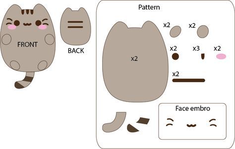 Got bored today and drew this pattern. I will make him later this week. Felt Templates, Cute Sewing Projects, Pusheen Cat, Pola Amigurumi, Ideal Toys, Plushie Patterns, Sewing Stuffed Animals, Felt Pattern, Felt Cat