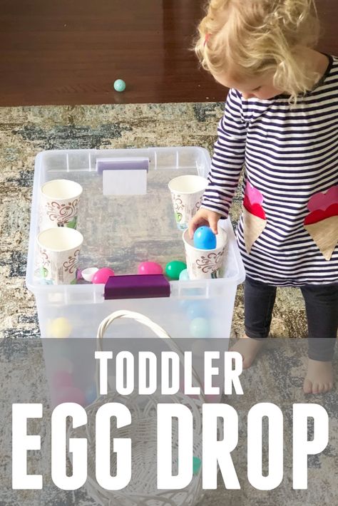 Toddler Plastic Egg Drop Game - Toddler Approved Baby Easter Crafts, Easter Egg Activities, Easter Activities For Toddlers, Sensory Play Toddlers, Easter Toddler, Toddlers Room, Children Games, Easter Crafts For Toddlers, Toddler Schedule